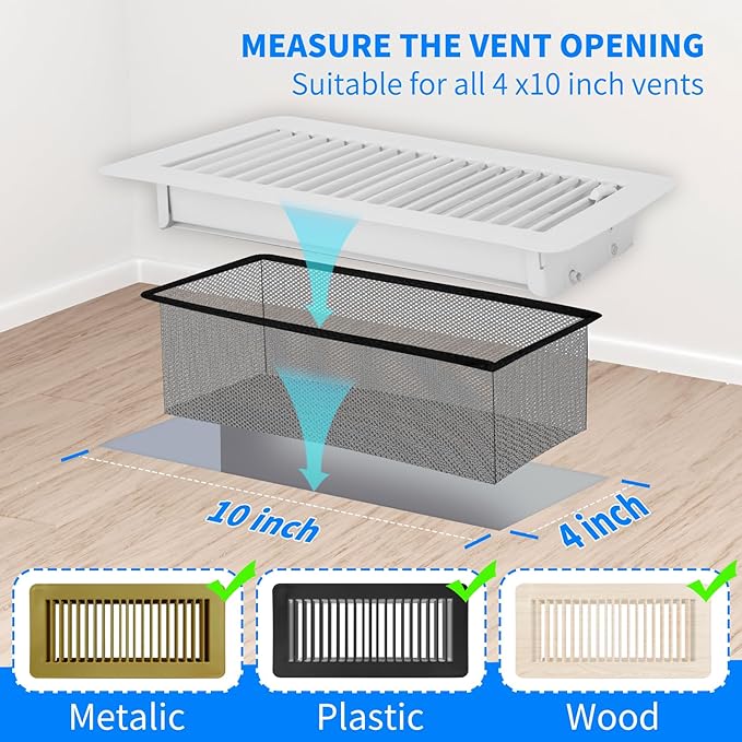 Floor Register Cover Trap, Floor Air Vent Cover Screen for Home Air Vent Filters 6-Pack Floor Vent Mesh Filters Net Trap (Trap 4x10 6-PCS)