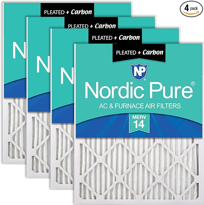 Nordic Pure 25x25x1 (Actual Size: 24 1/2 x 24 1/2 x 3/4) Pleated Air Filters MERV 14 Plus Carbon 4 Pack