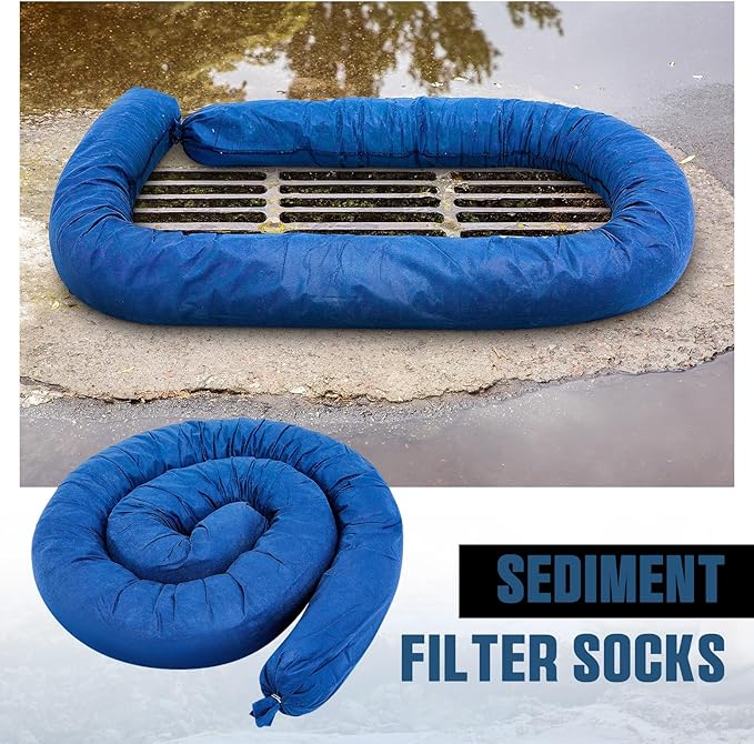 4 Pcs Sediment Filter Erosion Control Blanket Silt Fence Sock with Stuffers Drain Stormwater Sediment Filter for Erosion Control and Storm Drain Protection (Blue)