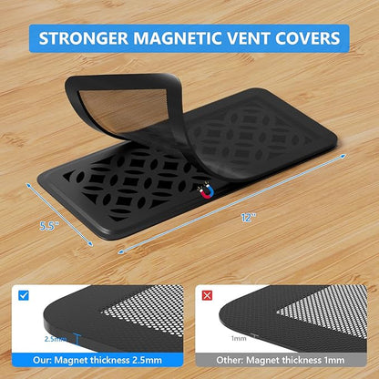 Magnetic Vent Screen Mesh Covers 3 Pack -5.5x12, Air Vent Filters with Durable PVC Frame, Air Vent Screen Register Trap,Vent Mesh–Upgraded Thickness(2.5mm) for Home Wall Ceiling (Black)