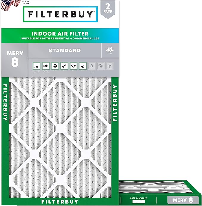 Filterbuy 17x27x1 Air Filter MERV 8 Essential Dust & Allergy Defense (2-Pack), Electrostatic Pleated HVAC AC Furnace Filters Replacement, Made in USA (Actual Size: 17.00 x 27.00 x 0.75)
