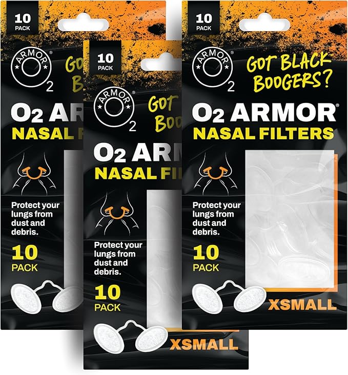 O2 Armor Nose Filters for Welders & Allergies - Nose Filter for Dust - Nasal Filters for Welding - Nose Dust Mask for Construction (30 Pack - 3x10, Size X-Small)