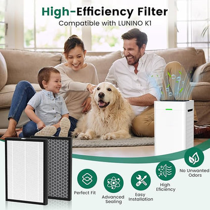 K1 Replacement Air Filter Fit for LUNINO K1 Air Puri-Fier,3-in-1 High-Efficiency H13 True HEPA and Activated Carbon Filter, Double-Sided Activated Carbon and Pre-Filter for Home Large Room,2 Pack