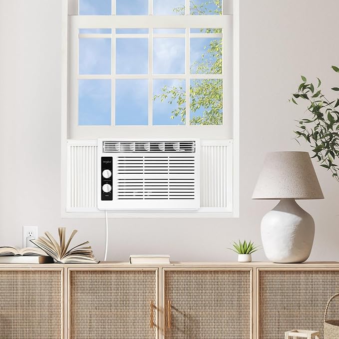 Whirlpool 5,000 BTU 115V Window Air Conditioner & Dehumidifier with Mechanical Controls, Window AC Unit for Apartment, Dorm Room, & Small Rooms up to 150 Square Feet in White