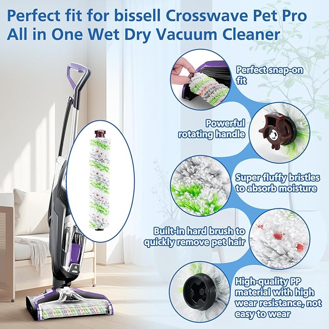 Brush Filter Replacement Compatible with Bissell CrossWave Pet Pro All in One, 3 Multi-Surface Brush Roll 1868 + 3 Vacuum Filter 1866 Vacuum Filter, Compare to Part 1608683, 160-8683, 1608684