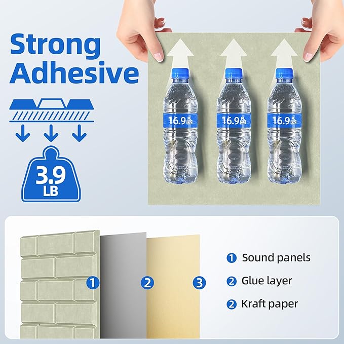 12 Pack Acoustic Panels with Self Adhesive, 12" X 12" X 0.4" High Density Sound Proof Foam Panels for Walls, Soundproof Wall Panels, Brick Sound Absorbing Panels for Home Studio Office Decor - Sage