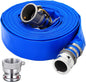 DAVCO 3" ID × 50 ft PVC Lay Flat Discharge Hose, Heavy Duty Reinforced Blue Pool Backwash Hoses For Swimming Drain Pools, with Aluminum Camlock C and E Fittings, Cam Lock Fitting Type A included