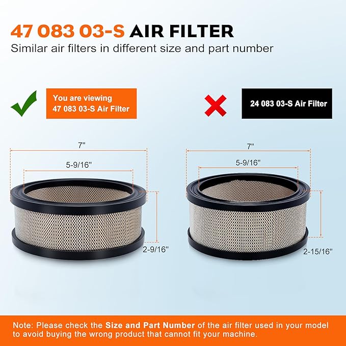 Hipa 47 083 03-S Air Filter for Kohler CH730-CH740 K301 K241 K321 K341 CH20 CH18-CH25 CV724-CV740 CV17-CV23 47 883 03-S1 Engines