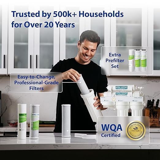 APEC Water Systems ROES-PH75 Essence Series Alkaline Mineral pH+ 75 GPD 6-Stage WQA Certified Ultra Safe Reverse Osmosis Drinking Water Filter System, with Extra High Capacity Pre-Filter Set Stage 1-3