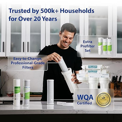 APEC Water Systems ROES-PH75 Essence Series Alkaline Mineral pH+ 75 GPD 6-Stage WQA Certified Ultra Safe Reverse Osmosis Drinking Water Filter System, with Extra High Capacity Pre-Filter Set Stage 1-3