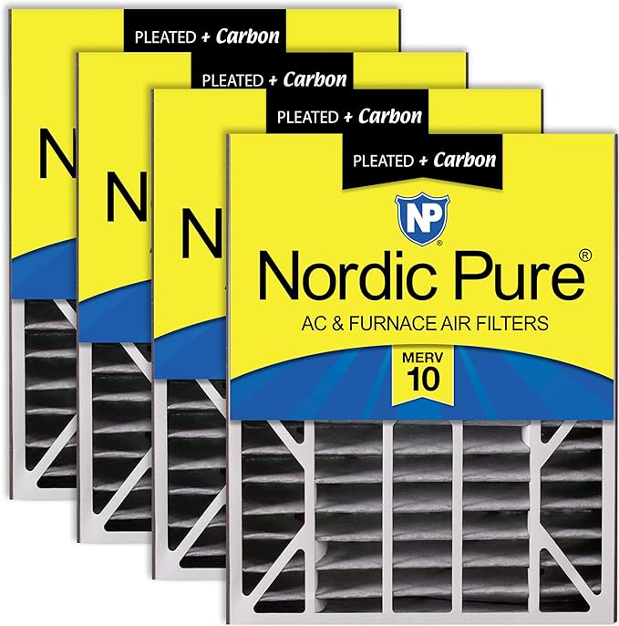 Nordic Pure 20x25x5 (Actual Size: 19 3/4 x 24 1/4 x 4 7/8) Air Bear AC Filter Replacement MERV 10 Plus Carbon 4 Pack