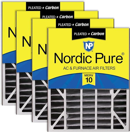 Nordic Pure 20x25x5 (Actual Size: 19 3/4 x 24 1/4 x 4 7/8) Air Bear AC Filter Replacement MERV 10 Plus Carbon 4 Pack