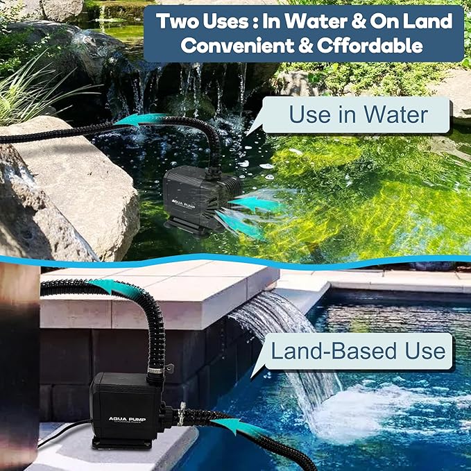900 GPH 45W Submersible Water Pump and 10 FT Tube for POND BOSS 8 inch Wide Weir Waterfall Spillway Waterfall Box