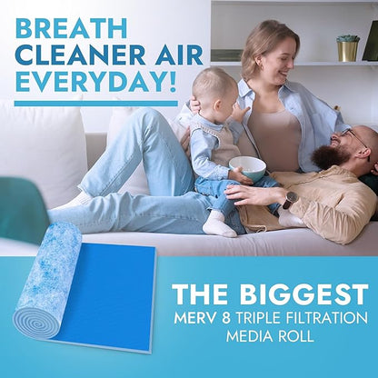NORTHWEST ENTERPRISES Cut to Size Floor Vent Air Filters for home - MERV 8 Electrostatic Cut to Fit Air Filter Roll & Adhesive Hook Tape (12" x 90" Triple Filtration)