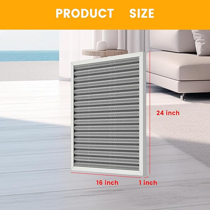 16x24x1 HVAC Furnace Air Filter, Lasts a Lifetime, Washable, the Last HVAC Filter You Will Ever Buy, Breathe Safely at Home or in the Office,Merv 8(Actual Size:15.5x23.5x0.82 Inch)