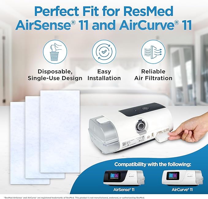 resplabs CPAP Filters Compatible with The ResMed AirSense 11 CPAP Machine, Standard Disposable Filter Replacements - 60 Pack