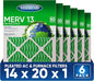 14X20x1 MERV 13 Air Filters, 6-Pack, Actual Size: 13.70" x 19.70" x 0.75", Pleated Design with Enhanced Filter Media for Superior Filtration,Perfect for HVAC, AC & Furnace Systems