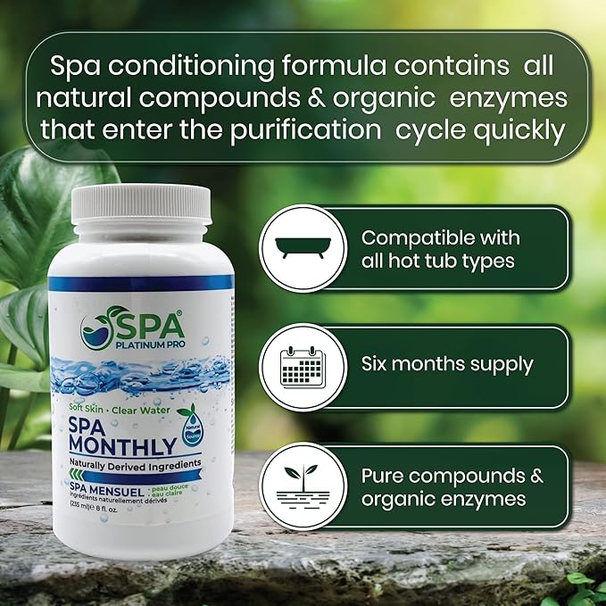 Spa Platinum Pro Natural Hot Tub Treatment – Fast Acting Cloudy Water Solution – Six Months Supply – Keep Spa Water Clear, Balanced & Fresh | Easy-to-Use Hot Tub Water Treatment – (8 oz x Pack of 6)
