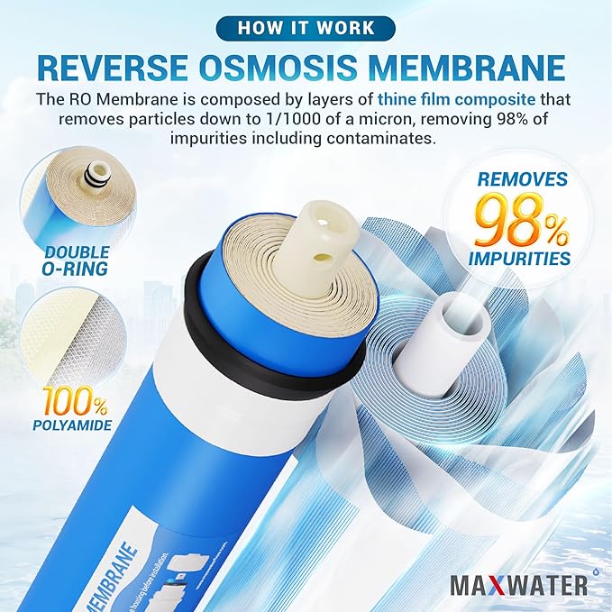 Max Water Replacement Filter Set for Standard 6 Stage Reverse Osmosis Water Filter System Filters - 10 inch Standard Size Water Filters Sediment, GAC, CTO, Mixed Bed DI, RO Membrane 100 GPD