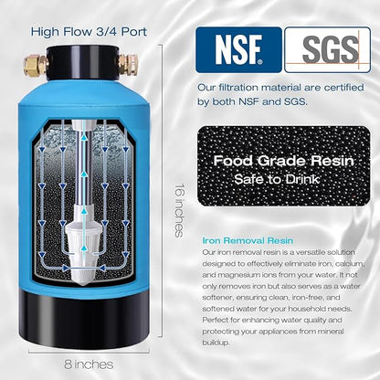 H&G Lifestyles RV Water Filter,Iron Filter for Well Water, Remove Iron Manganese Calcium and Magnesium, RV Water Softener Filtration System for Garden Hose, with 3/4" GHT Brass Adapter