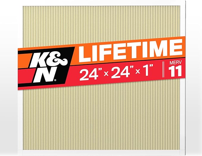 K&N 24x24x1 HVAC Furnace Air Filter, Lasts a Lifetime, Washable, Merv 11, the Last HVAC Filter You Will Ever Buy, Breathe Safely at Home or in the Office, HVC-12424