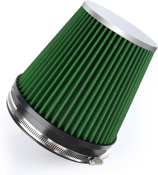 6" 152mm Cold Air Intake Filter Clamp-On Replacement High Flow Inlet Air Filter High Performance Washable Cone Filter 7" Tall Green