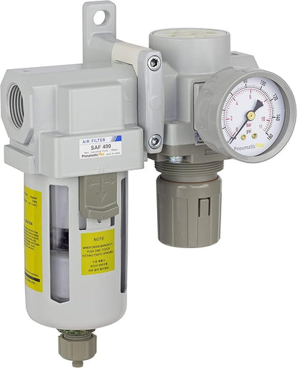 PneumaticPlus SAU420-N06G Compressed Air Filter Regulator Combo 3/4" NPT - Poly Bowl, Manual Drain, Bracket, Gauge