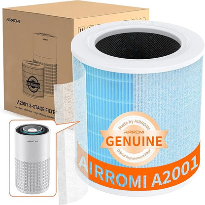 AIRROMI A2001 Efficiency Air Purifier Replacement Original 3-in-1 Filter, Blue Activated Carbon Filter for Smoke and Wildfire Removal, Removes 99.97% of 0.3 Micron Particles 1 Pack