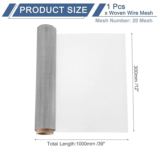 uxcell 20 Mesh 39" x 12" Woven Wire Mesh, 304 Stainless Steel Air Vent Filter Screen, Window Screen Mesh for DIY Projects Vents Cover Filtration Animals Fence