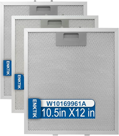 12" X 10.5" W10169961A Range Hood Filter Replacement by ENKTIK Fit for Whirlpool Stove vent filter for Kitchen Overhead Exhaust Fan Blocks Grease & Filters Oven Air (3-Pack)
