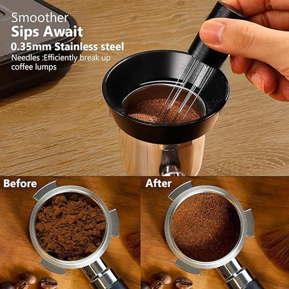 WDT Tool Espresso Distributor Accessory kit &1.7mm Thickness 150μm Mesh Puck Screen & 8 Magnets dosing ring Compatible with Portafilter (WDT +51MM Black dosing ring&puck screen)
