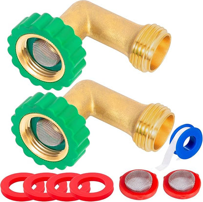 Lead-Free Brass 90°Hose Elbow Fitting,90 Degree Hose Saver Green Quick Swivel Connect Adapter,Thread Size 3/4" Connectors,Hose Protector with Water Filter 2 Pcs