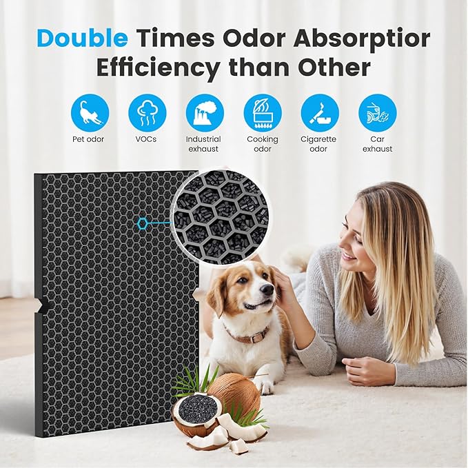 Smilyan 1 Set HEPA 116130 Filter H Replacement for Winix 5500-2 Plasmawave Air Purifier and Models AM80, 1 Set Ture HEPA Filter and Carbon Filter Combo Pack