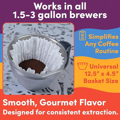 Extra Large Coffee Filters - (12.5” x 4.5” Inch) For 1.5 to 3 Gallon Commercial Machines - Premium Quality, Tall & Wide, No Ground Overflow - Restaurant & Cafe Use (250-Count Bulk Pack)