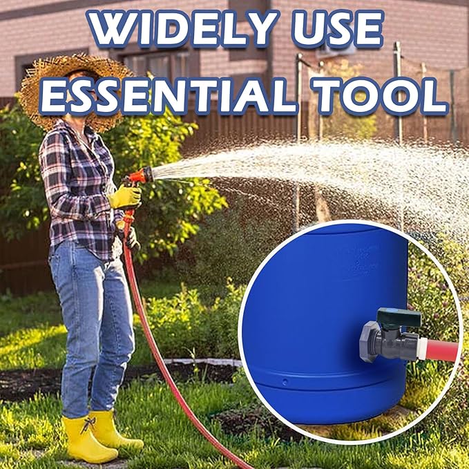 PVC Rain Barrel Diverter Kit Rain Barrel 3/4 Inch Spigot Kit with Bulkhead Fitting, Hose (25mm/1" + 16mm/0.63") Adapter, Hole Saw, Ball Valve, Clamps, Thread Seal Tape