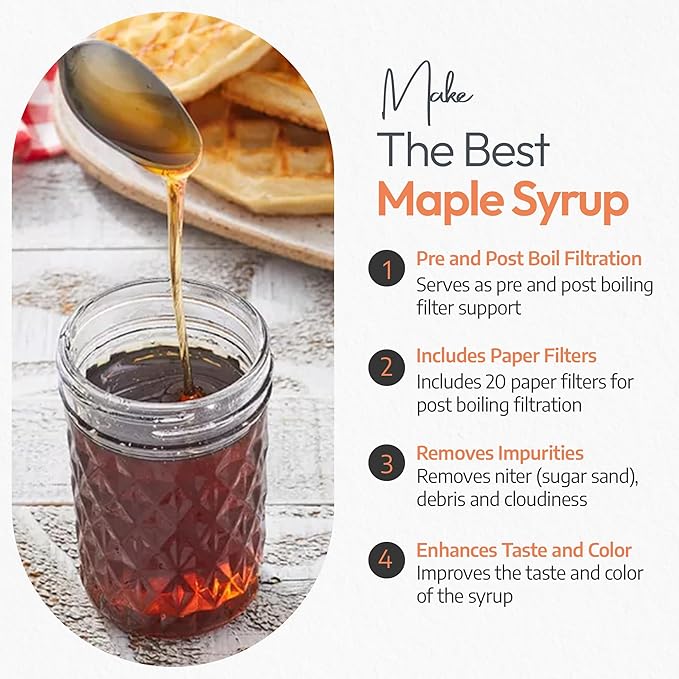 Cleaner Syrup, Better Filtration – Stainless Steel Cone Filter Holder with 20 Paper Filters | 10-Inch Cone Filters for Longer-Lasting Maple Syrup & Frying Oil