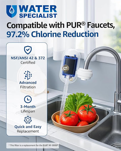Waterspecialist NSF Certified Filter, Replacement for Pur® RF-9999® PLUS Water Filter Faucet, Compatible with All PUR® Faucet Mount Filtration Systems (Pack of 4), Model No.: WS708A