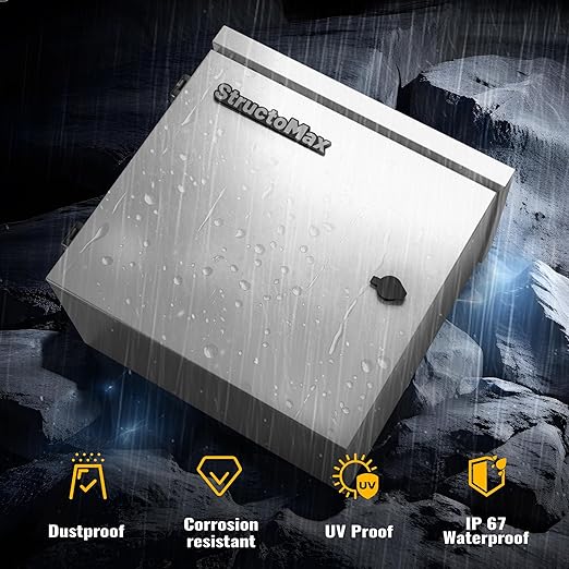 Steel Electrical Box, 16"x16"x8" Steel Enclosure, IP67 Waterproof & Rust-Resistant, Outdoor/Indoor Electrical Junction Box with Mounting Plate for Wall/Pole Mount