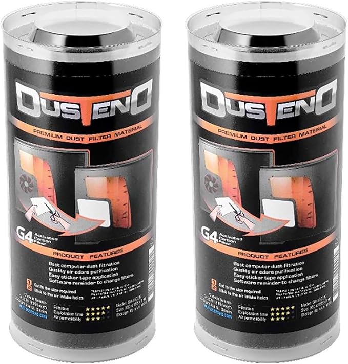 DustEND Carbon-Activated Computer Dust Filter, Model G4, Black, 2-Pack