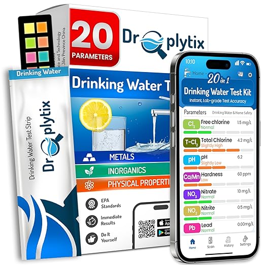 20-in-1 Drinking Water Test Kit with Mobile App, Lab-Precision Home Water Testing Strips for Tap and Well Water, Tests pH, Hardness, Lead, Iron, Chlorine, Nitrate, Fluoride, Heavy Metals