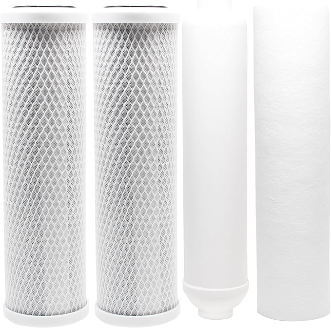 CFS – 4 Pack Replacement Water Filter Kit Includes Carbon Block, Polypropylene Sediment, Inline Cartridges Compatible with Watts RO-TFM-5SV RO Models – Removes Bad Taste & Odor – Universal 10" Filter