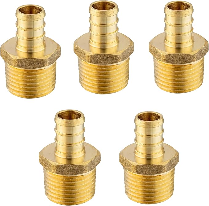 (Pack of 5) EFIELD Pex 1/2 Inch x 1/2 Inch Male NPT Adapter Brass Crimp Fittings (PEX1807017-5PCS)