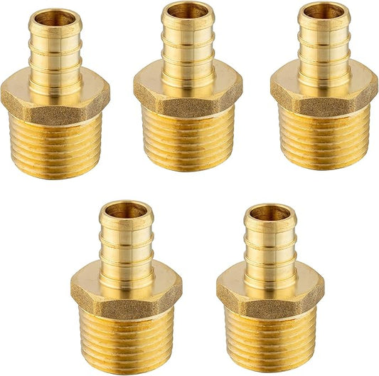 (Pack of 5) EFIELD Pex 1/2 Inch x 1/2 Inch Male NPT Adapter Brass Crimp Fittings (PEX1807017-5PCS)