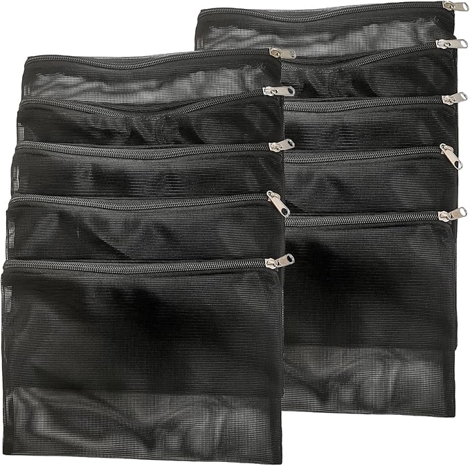 10 Pcs 10" x 7" Aquarium Filter Media Bags, Fish Tank Media Mesh Filter Bags with Zipper, Black Mesh Reusable Bags for Activated Carbon, Ceramic Rings, etc.