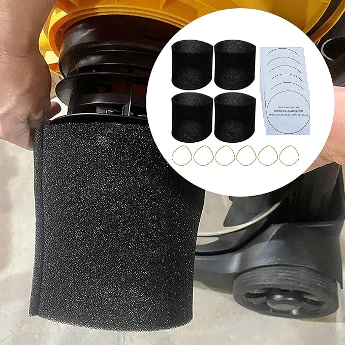 6Pcs 90107 Dry Filter, 6Pcs Retaining Bands, 4Pcs 90585 Shop Vac Foam Sleeve Filter Replacements for Most Shop Vac Wet/Dry Vacuum Cleaners 5 Gallon and Above