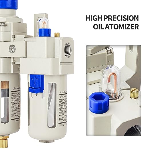 BLCH 1/2" NPT Air Compressor Water Separator - Air Pressure Regulator Compressed Air Filter Regulator Lubricator Combo AC4010-04 Semi-auto Drain Poly Bowl Gauge 0-160 PSI 5μm Brass