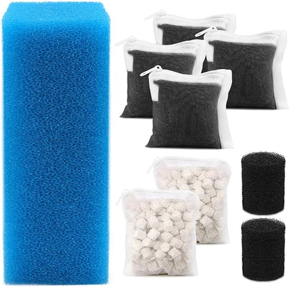 Aquarium Media Maintenance Kit Replacement for Fluval AC110 Power Filter, Includes 1 Blue Foam Filters, 2 Intake Strainer Sponge,2Pack Ceramic Rings and 4 Pack Activated Carbon