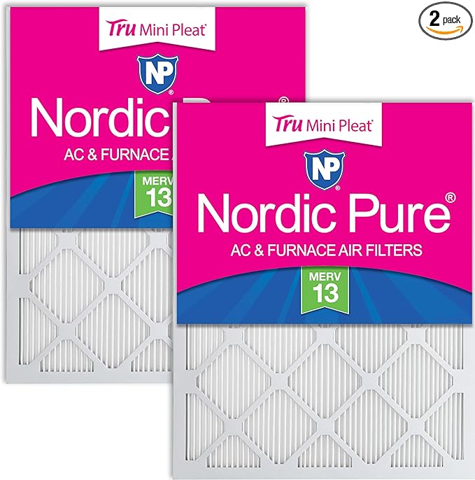 Nordic Pure 16x16x1 (Actual Size: 15 3/4 x 15 3/4 x 3/4) Tru Mini Pleat MERV 13 AC Furnace Air Filters – 2.5X More Media for Longer-Lasting, High-Efficiency Filtration - 2 Pack