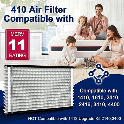 2-Pack 410 Air Filter Replacement Compatible with AprilAire Whole House Air Purifiers,Models 1410, 1610, 2410, 2416, 3410, 4400, MERV 11, Size: 16x25x4 Pleated HVAC AC Furnace Filter