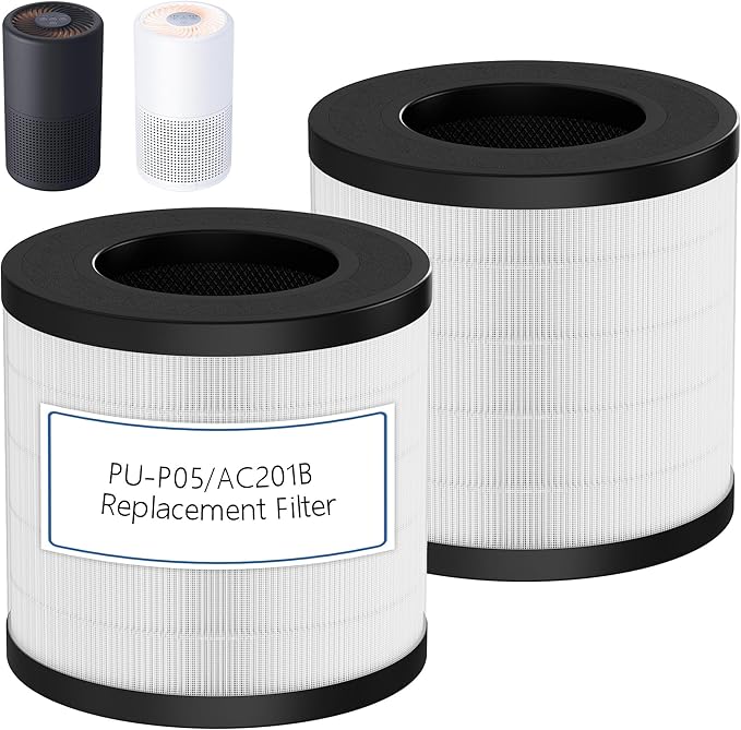 PU-P05/AC201B Replacement Filter Compatible with FULMINARE PU-P05 and Purivortex AC201B Air Purifiers, H13 True HEPA Air Filter for Home Pets Dander Dust Smoke Pollen 2pack